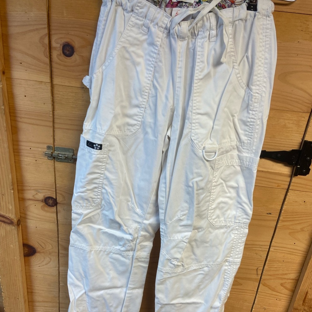 White koi scrub pants